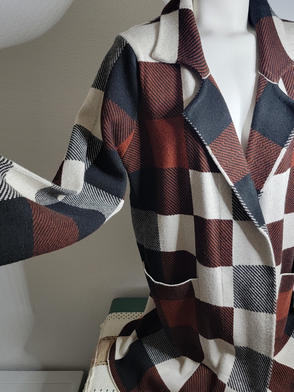 Oliver Co Plaid Longline Trench Coat in Brown, Black & Cream